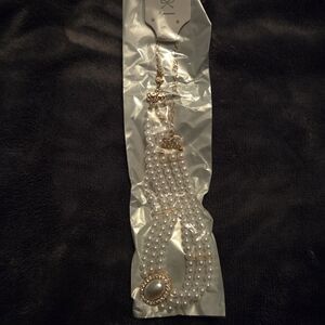 Gold-Accented White Pearl Multi-Strand Choker Necklace